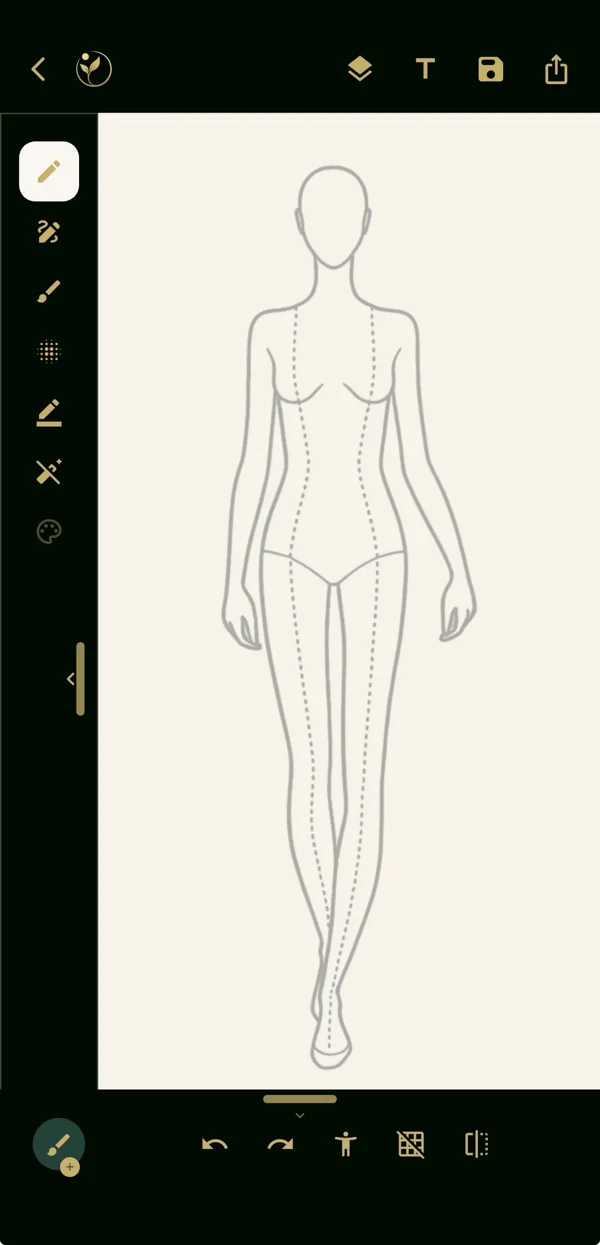 DAIVIKA SAMÃH drawing canvas with a fashion figure and drawing tools