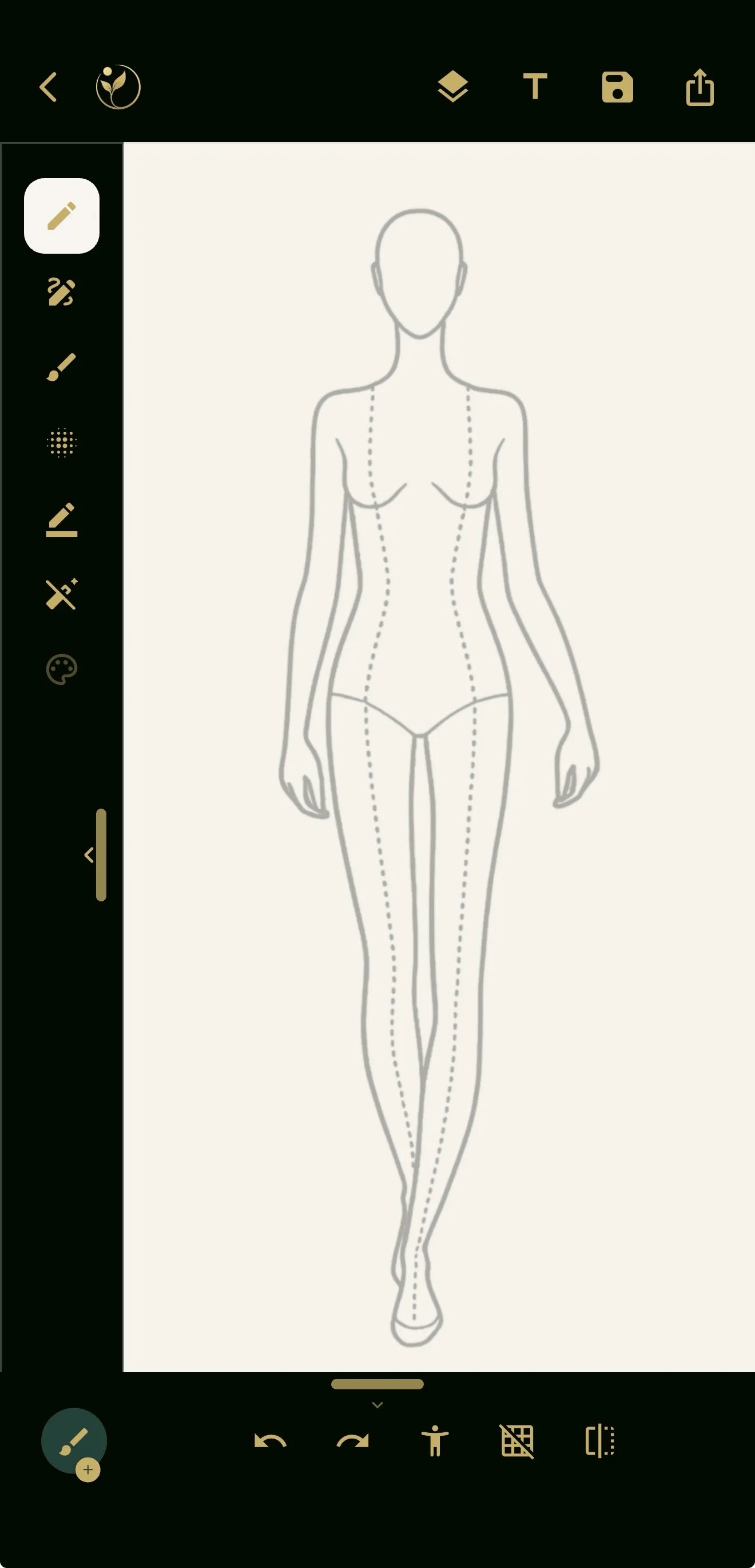 DAIVIKA SAMÃH drawing workspace with a complete croquis and drawing tools