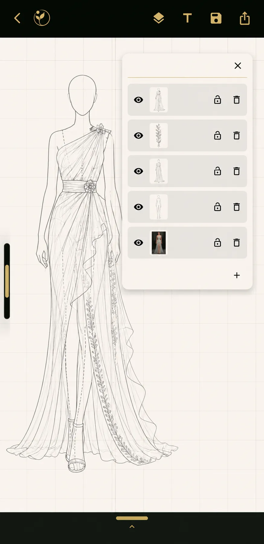 DAIVIKA SAMÃH layers panel with separate design layers, visibility, and lock controls