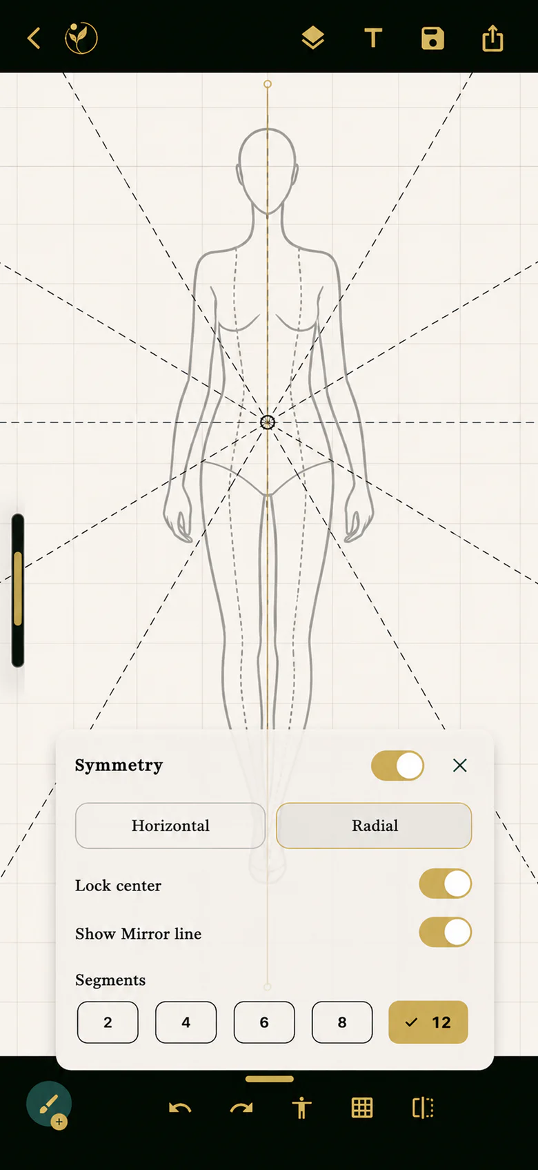 DAIVIKA SAMÃH live app interface showing fashion drawing tools